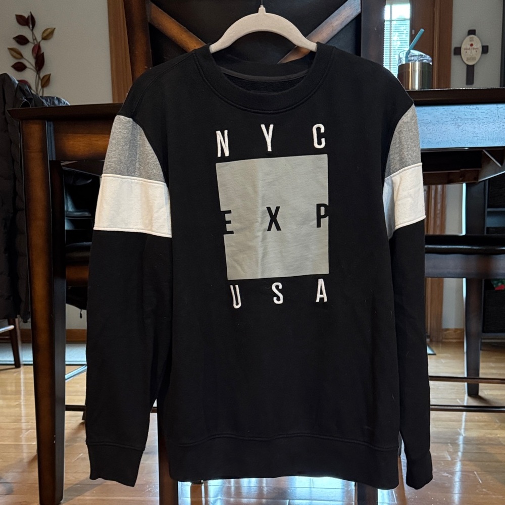 Express Men's Black Graphic Sweatshirt with Gray & White Panels